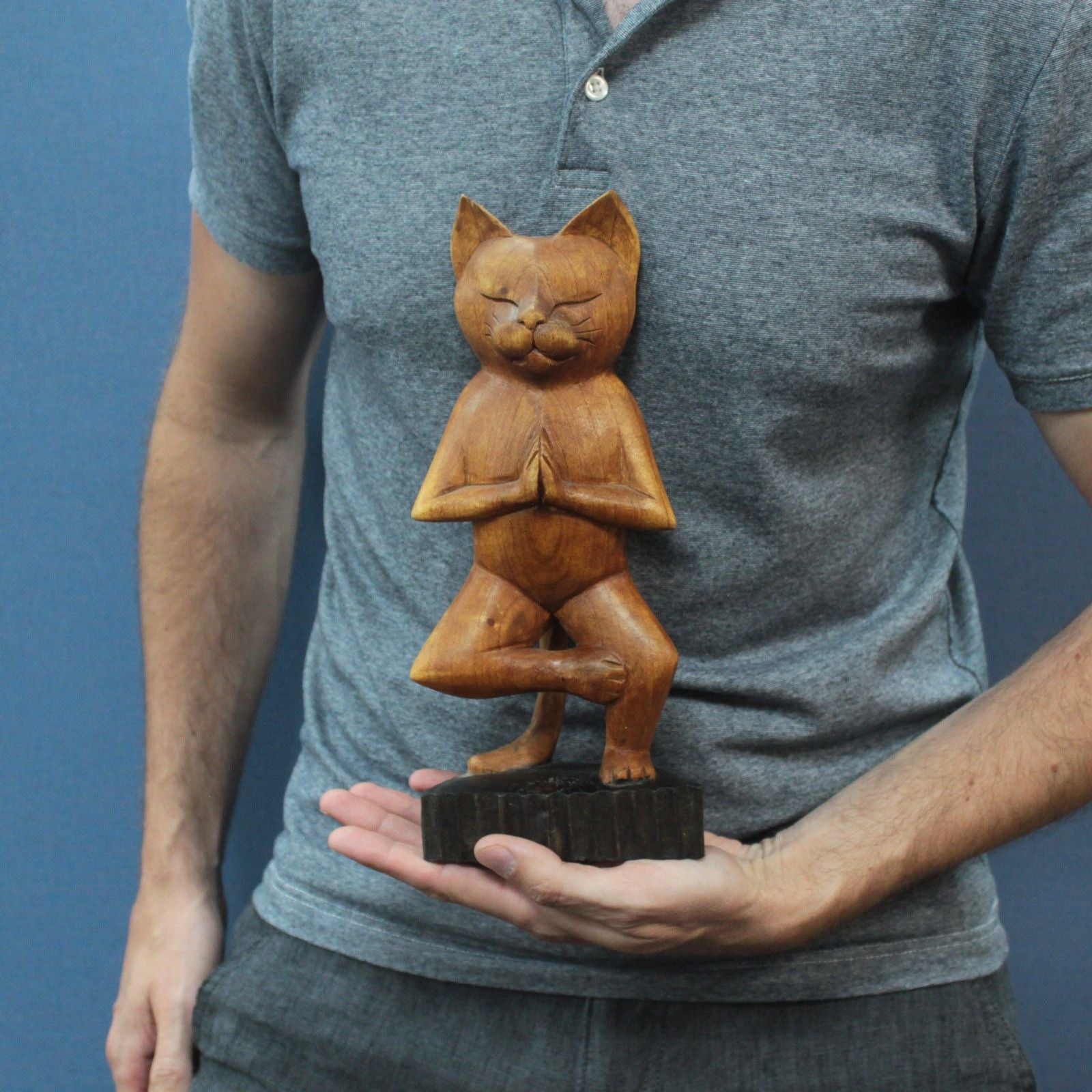 Handcarved Yoga Cats - One Leg - Image handcarved-yoga-cats--one-leg-wyc-02