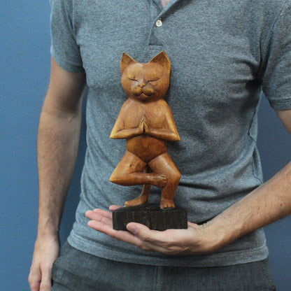 Handcarved Yoga Cats - One Leg - Image handcarved-yoga-cats--one-leg-wyc-02