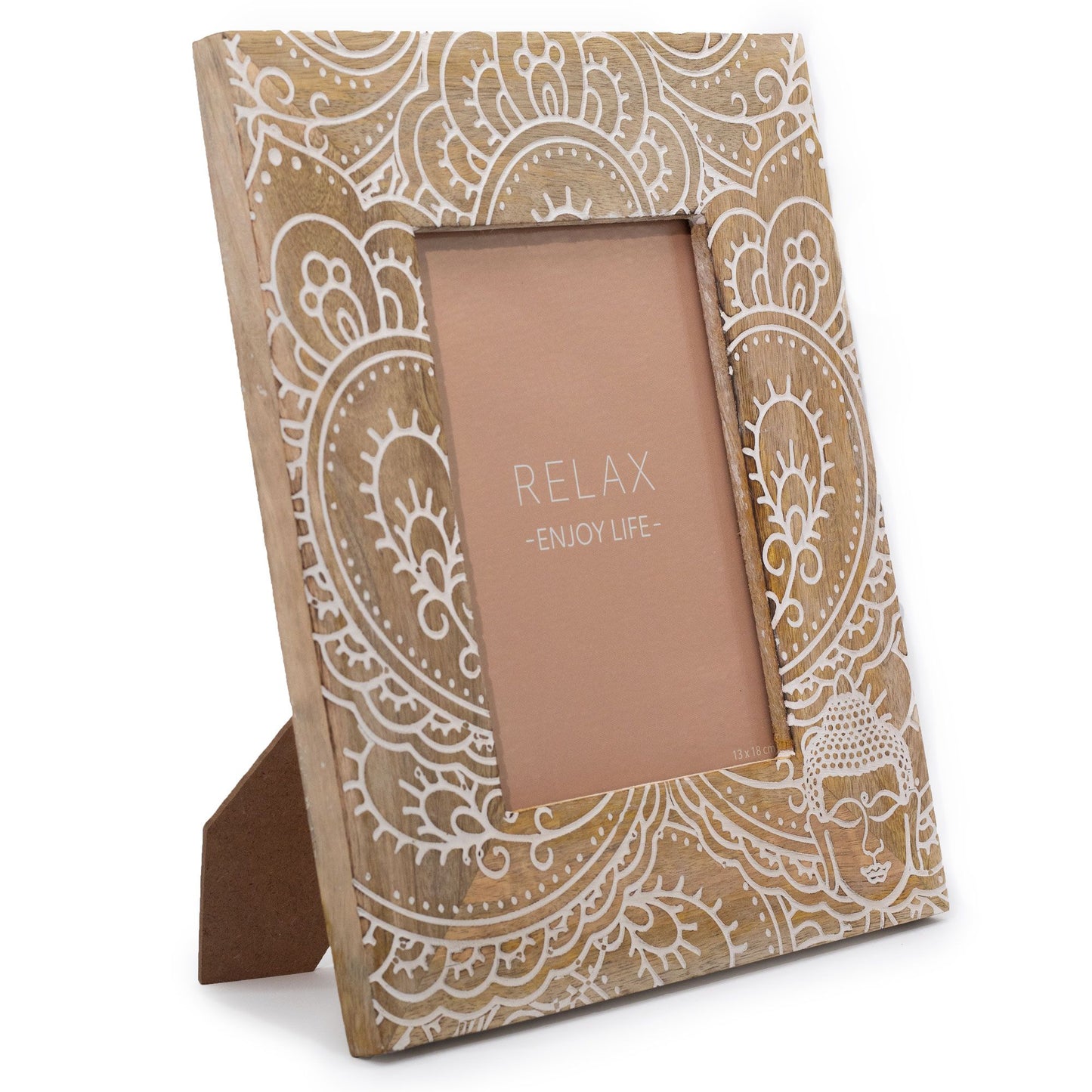 Lrg Mango Wood Picture Frame (for 13x18cm) 28x23x2cm - Buddha - White - Image lrg-mango-wood-picture-frame-for-13x18cm-28x23x2cm--buddha--white-mwpf-01