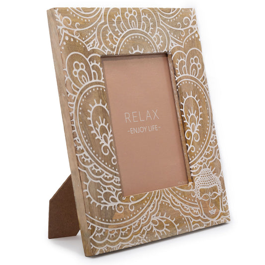 Lrg Mango Wood Picture Frame (for 13x18cm) 28x23x2cm - Buddha - White - Image lrg-mango-wood-picture-frame-for-13x18cm-28x23x2cm--buddha--white-mwpf-01