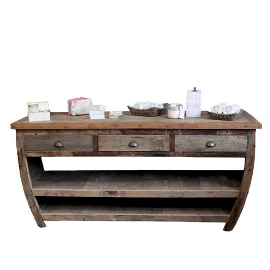 Recycled Wood Sideboard Table with 3 Drawers & 2 Shelves - 180cm