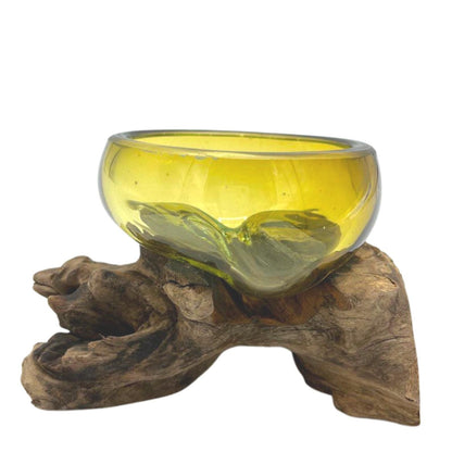 Molton Glass Mini Amber Bowl on Wood - Image molton-glass-mini-amber-bowl-on-wood-mgw-33