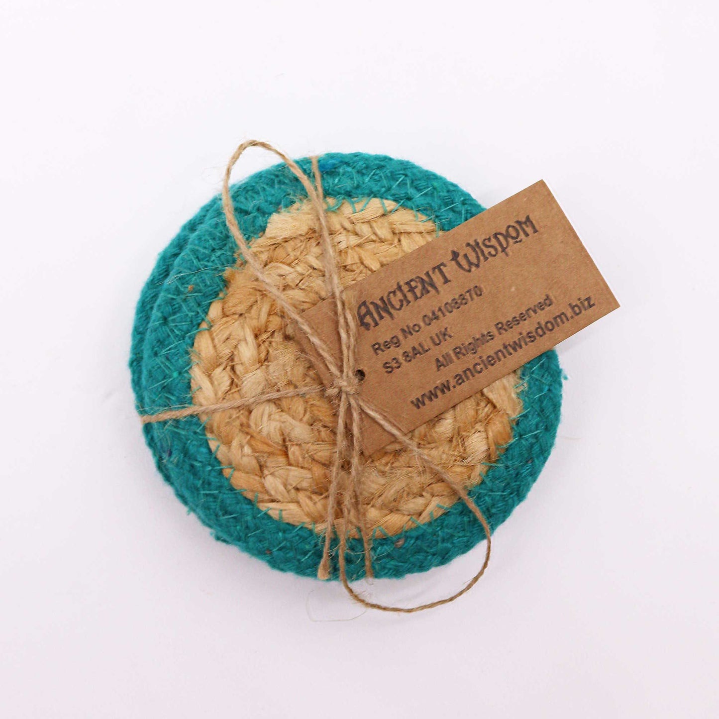Natural Coaster - Jute & Cotton 10cm  (set of 4) - Teal Boarder - Image natural-coaster--jute--cotton-10cm--set-of-4--teal-boarder-npmat-12