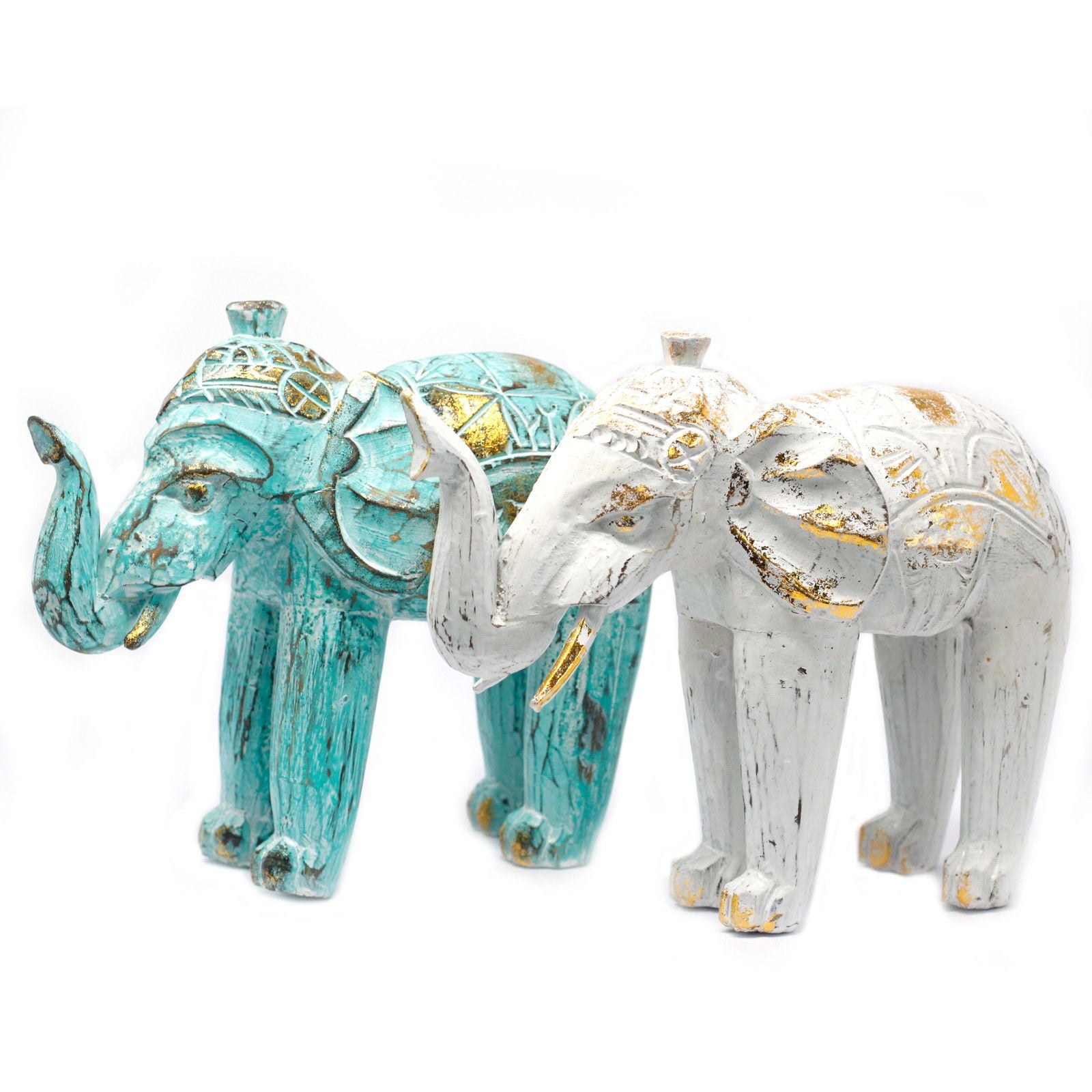 Wood Carved Elephant - Turquoise Gold - Image wood-carved-elephant--turquoise-gold-vintep-02