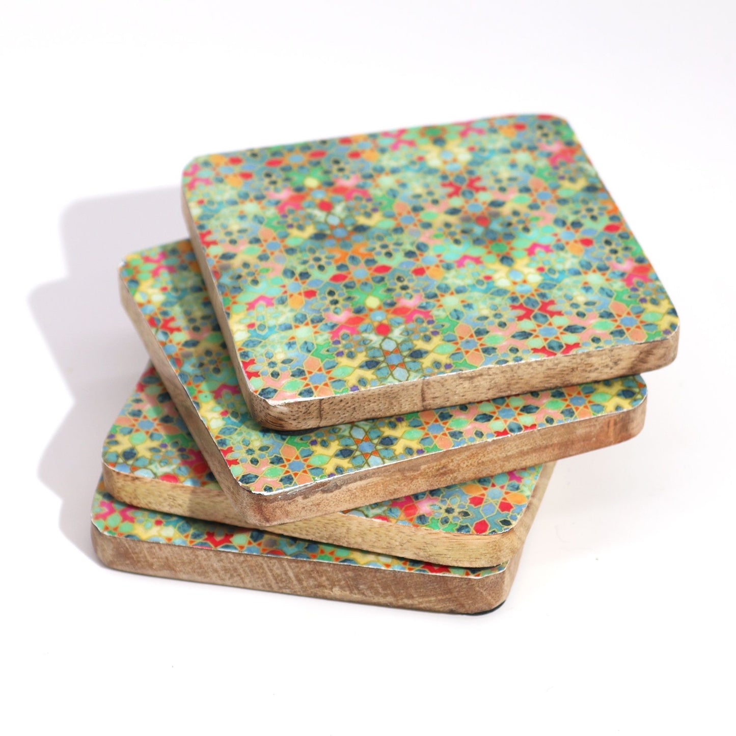 Set of 4 Square Coasters - Mediterranean Tile Pattern - Image set-of-4-square-coasters--mediterranean-tile-pattern-wtray-04