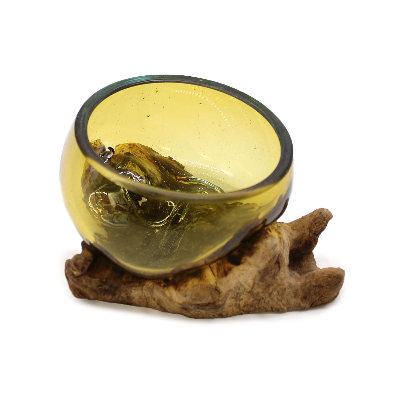 Molton Glass Mini Amber Bowl on Wood - Image molton-glass-mini-amber-bowl-on-wood-mgw-33