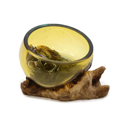 Molton Glass Mini Amber Bowl on Wood - Image molton-glass-mini-amber-bowl-on-wood-mgw-33
