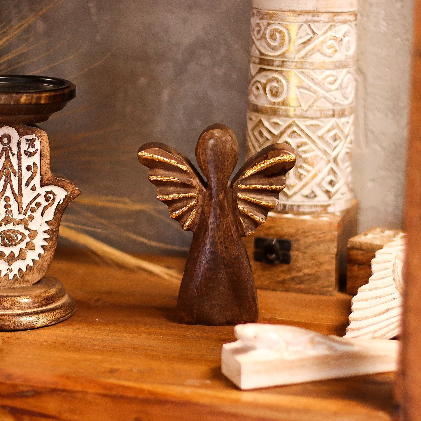 Medium Mango Wood Angel - Gold Decor - Image medium-mango-wood-angel--gold-decor-wang-02