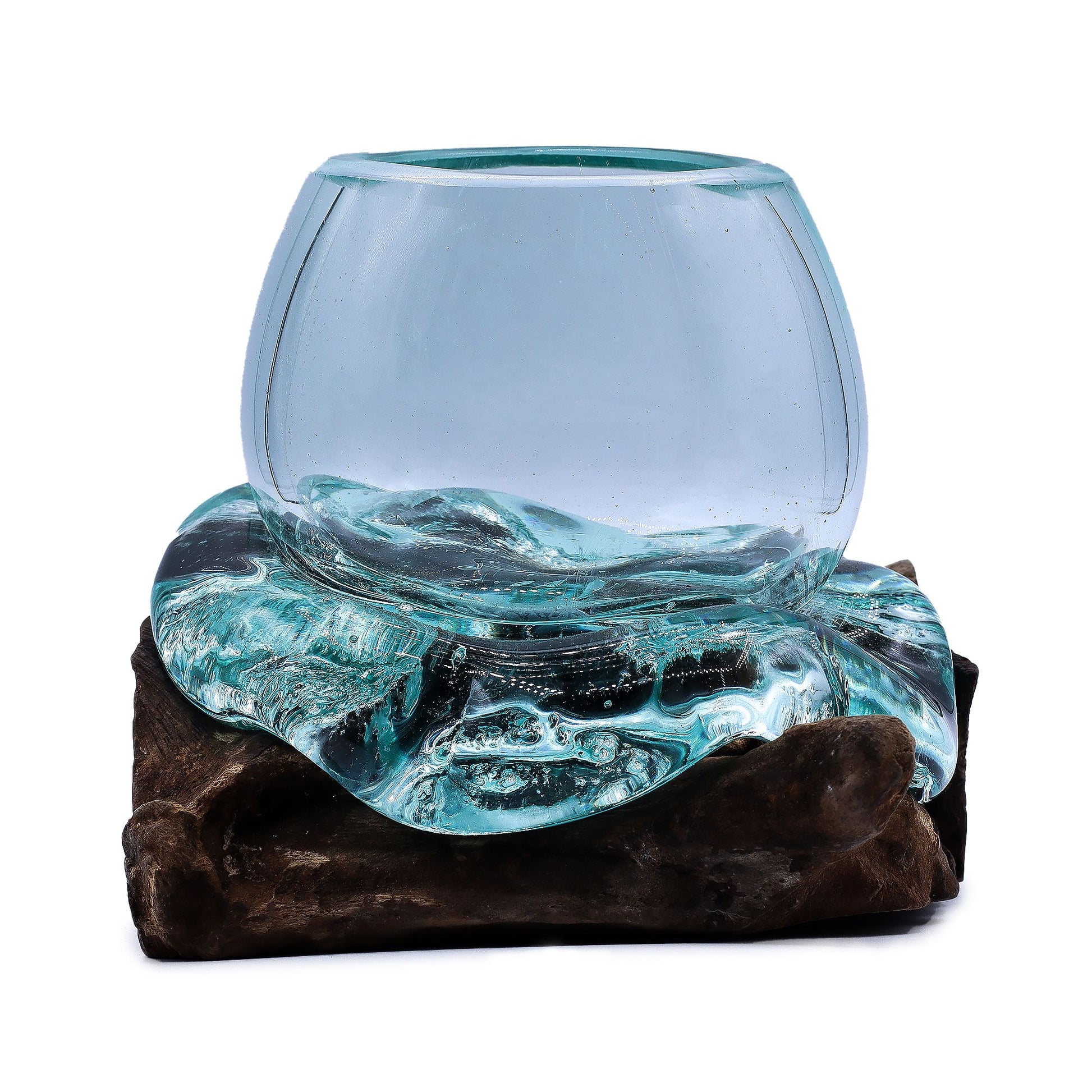 Molten Glass Mini Goldfish Bowl on Wood 20cm - Image molten-glass-mini-goldfish-bowl-on-wood-20cm-mgw-42