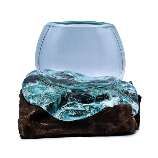 Molten Glass Mini Goldfish Bowl on Wood 20cm - Image molten-glass-mini-goldfish-bowl-on-wood-20cm-mgw-42