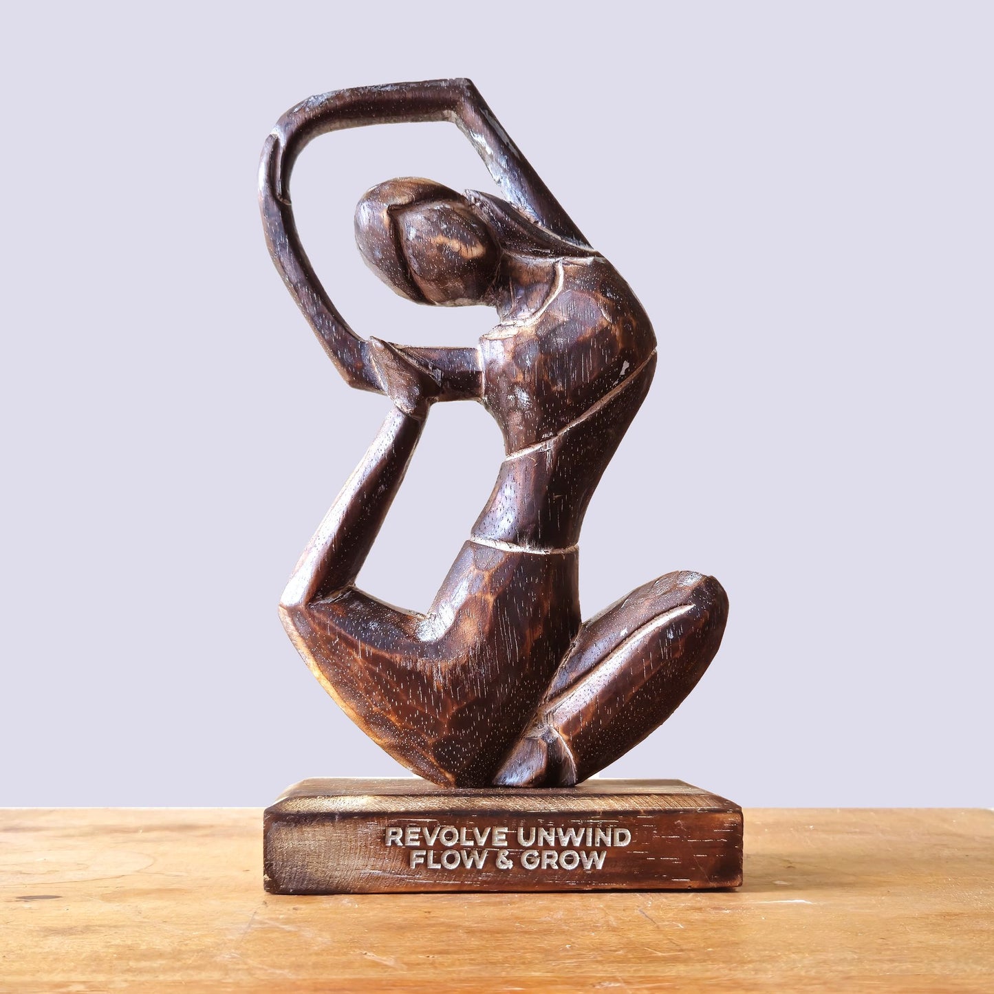 Wooden Yoga Lady - Antique - Revolved Pose - "Revolve Unwind - Flow & Grow" - Image wooden-yoga-lady--antique--revolved-pose--revolve-unwind--flow--grow-wyl-01