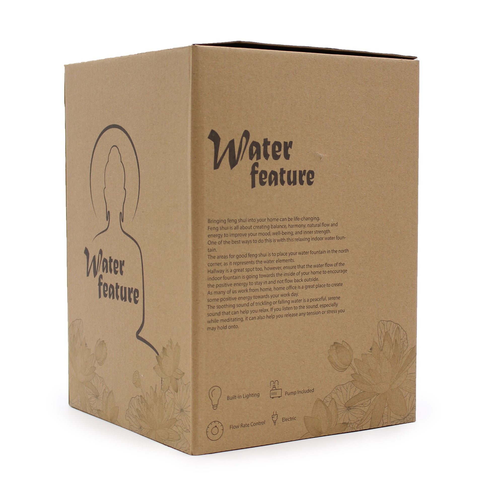 Tabletop Water Feature - 30cm - Golden Meditating Buddha - Image tabletop-water-feature--30cm--golden-meditating-buddha-waterf-01