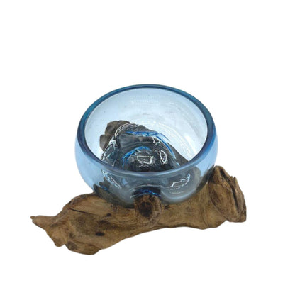 Molton Glass Mini Blue Bowl on Wood - Image molton-glass-mini-blue-bowl-on-wood-mgw-34