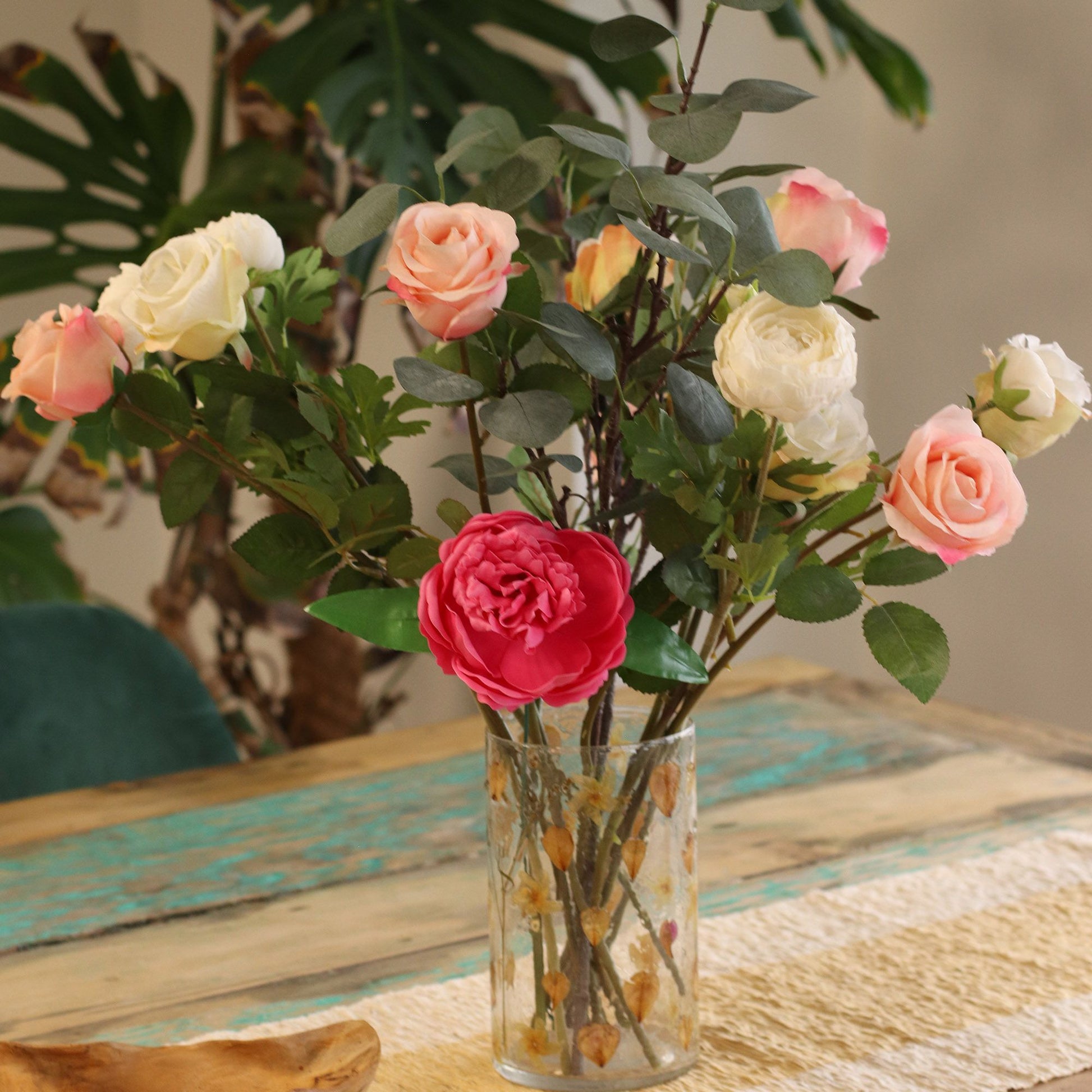 Natural Floral Glass - Tall Vase Candle Holder - Rose - (19x11cm) - Image natural-floral-glass--tall-vase-candle-holder--rose--19x11cm-nfg-09