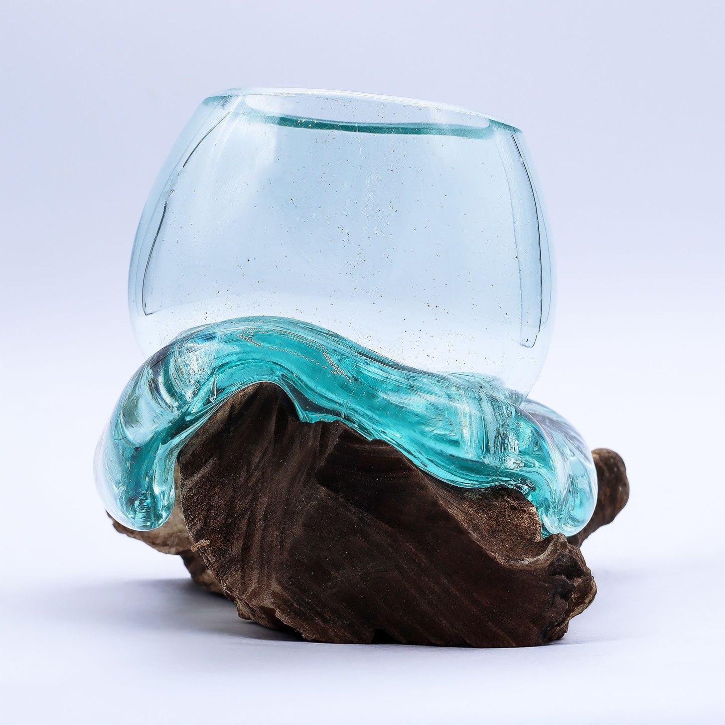 Molten Glass Mini Goldfish Bowl on Wood 20cm - Image molten-glass-mini-goldfish-bowl-on-wood-20cm-mgw-42