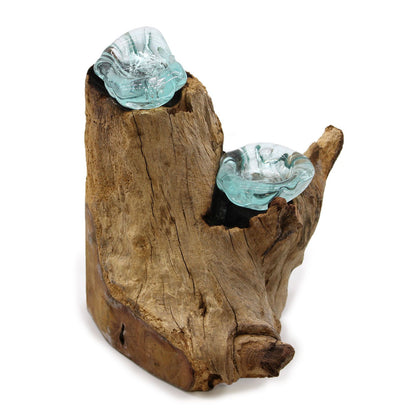 Molton Glass Candle Double Holder on Wood - Image molton-glass-candle-double-holder-on-wood-mgw-25