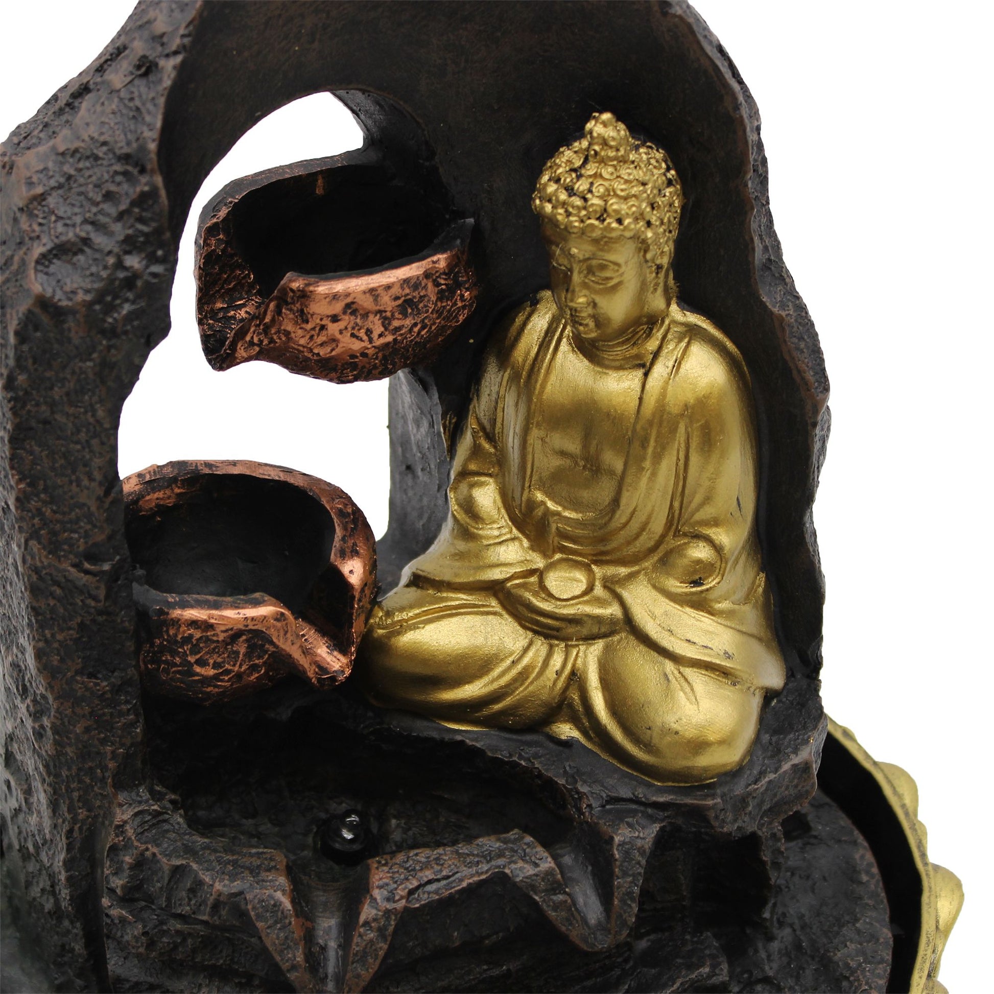 Tabletop Water Feature - 30cm - Golden Meditating Buddha - Image tabletop-water-feature--30cm--golden-meditating-buddha-waterf-01