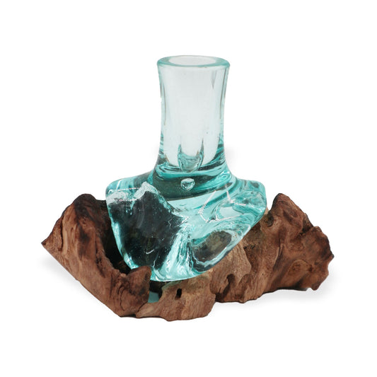 Molton Glass Small Flower Vase on Wood - Image molton-glass-small-flower-vase-on-wood-mgw-28