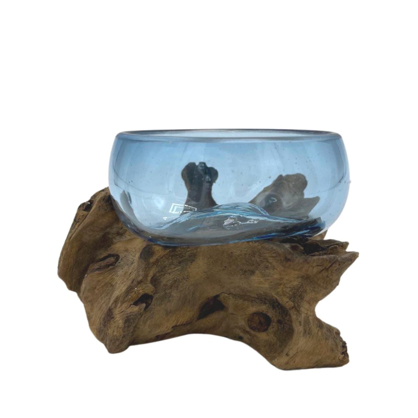 Molton Glass Mini Blue Bowl on Wood - Image molton-glass-mini-blue-bowl-on-wood-mgw-34