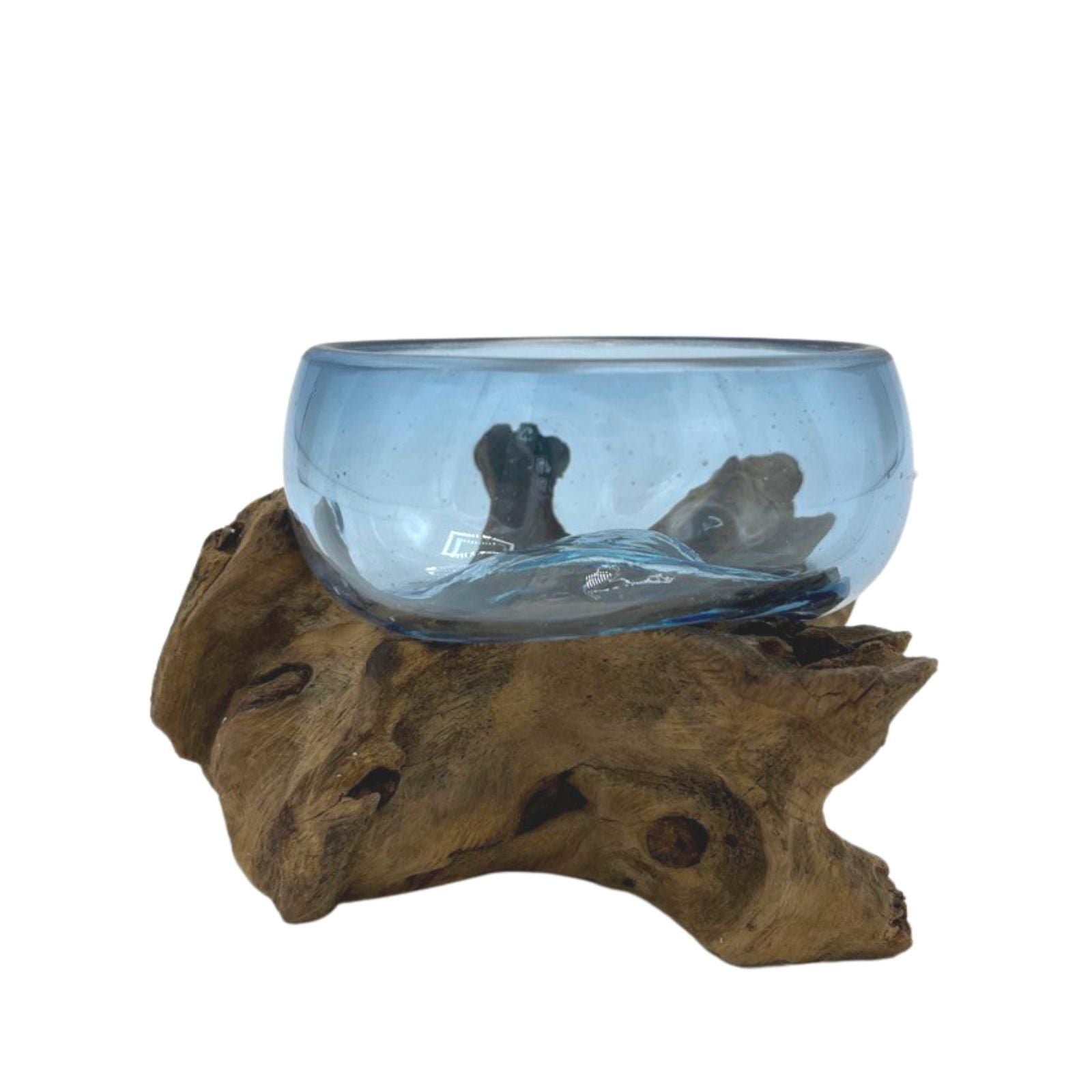 Molton Glass Mini Blue Bowl on Wood - Image molton-glass-mini-blue-bowl-on-wood-mgw-34