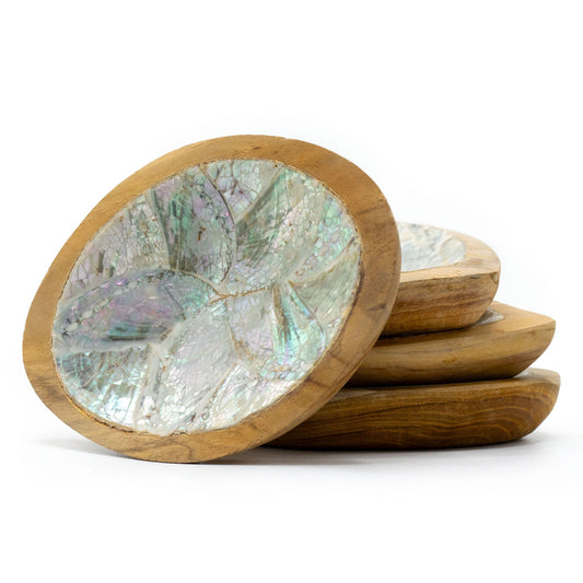 Set of 4 Teak Mini Bowls with Shell Decor (assorted) - Image set-of-4-teak-mini-bowls-with-shell-decor-assorted-teakb-30
