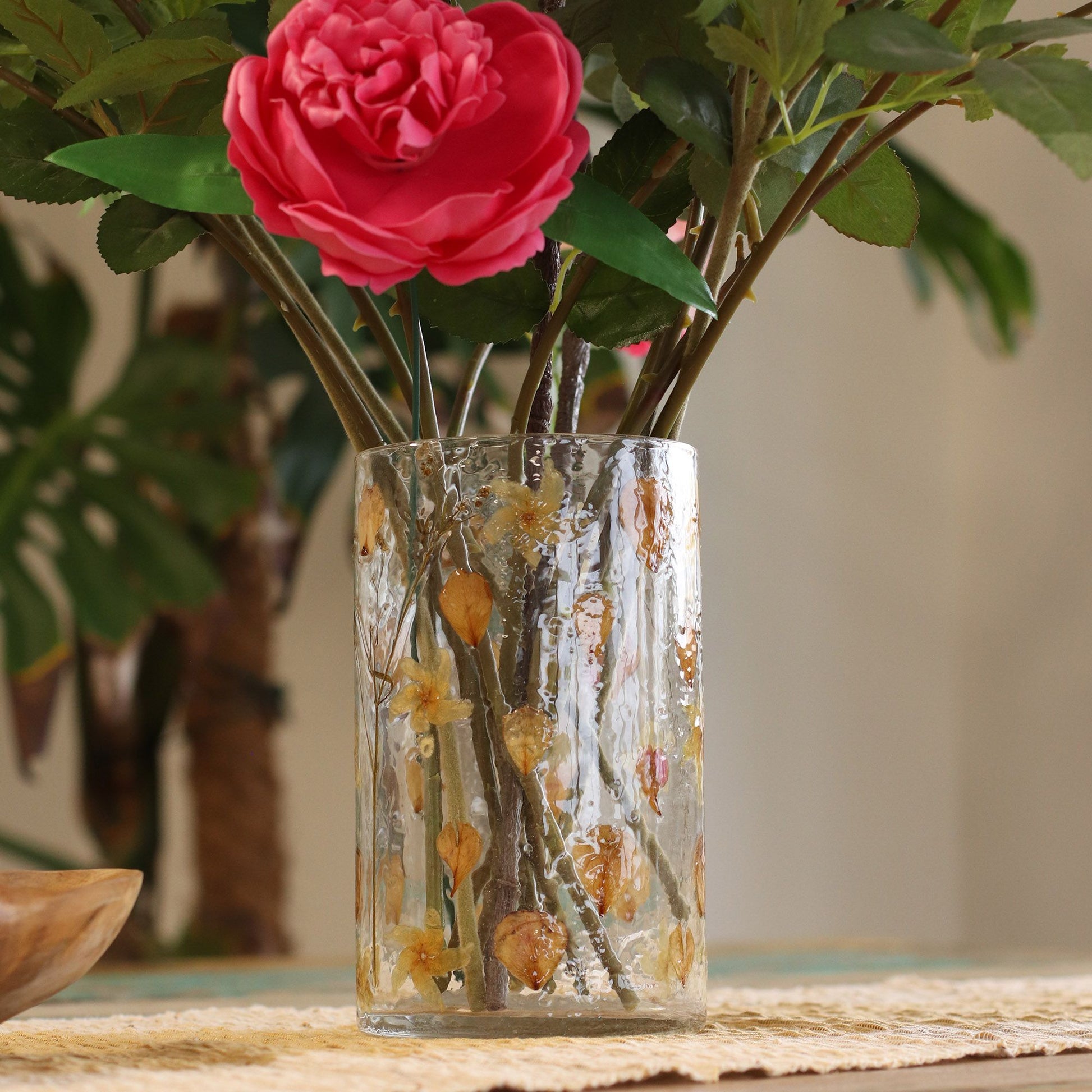 Natural Floral Glass - Tall Vase Candle Holder - Rose - (19x11cm) - Image natural-floral-glass--tall-vase-candle-holder--rose--19x11cm-nfg-09