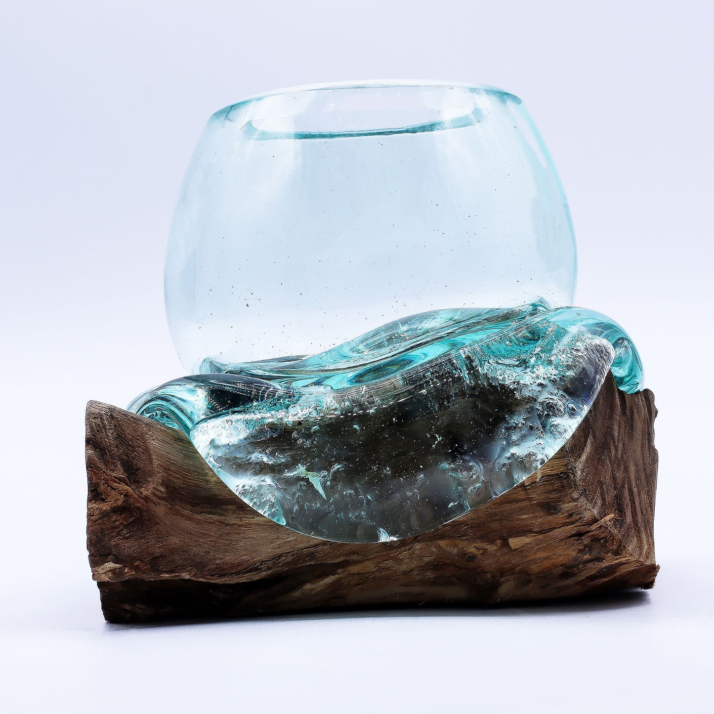 Molten Glass Mini Goldfish Bowl on Wood 20cm - Image molten-glass-mini-goldfish-bowl-on-wood-20cm-mgw-42