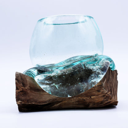 Molten Glass Mini Goldfish Bowl on Wood 20cm - Image molten-glass-mini-goldfish-bowl-on-wood-20cm-mgw-42