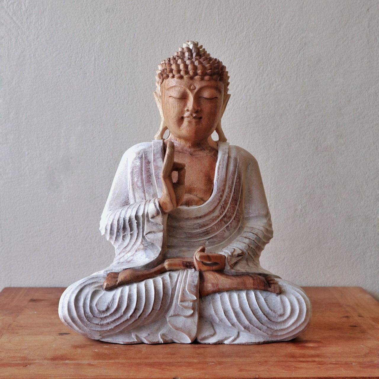 Buddha Statue Whitewash - 30cm Teaching Transmission - Image buddha-statue-whitewash--30cm-teaching-transmission-hcbs-19