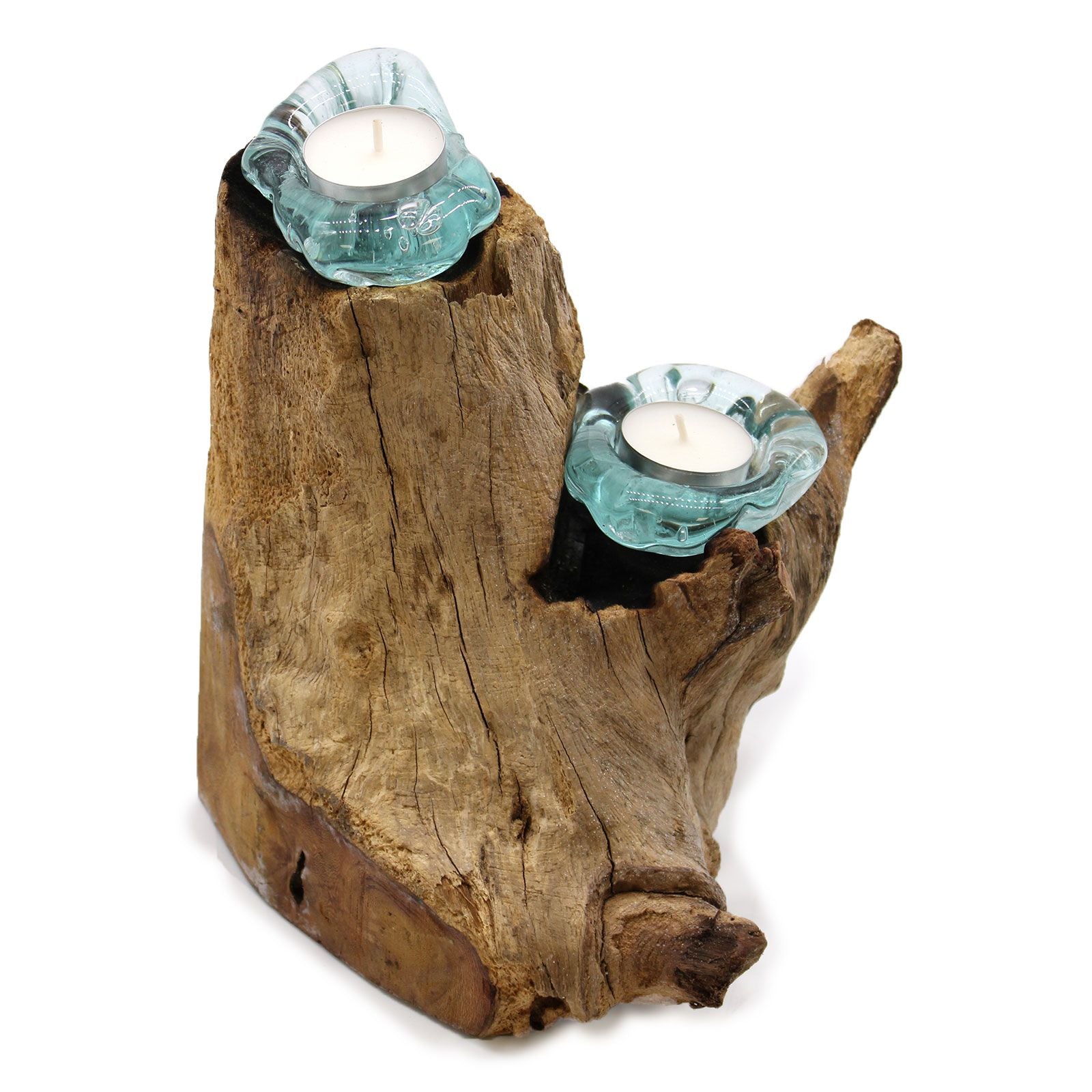 Molton Glass Candle Double Holder on Wood - Image molton-glass-candle-double-holder-on-wood-mgw-25