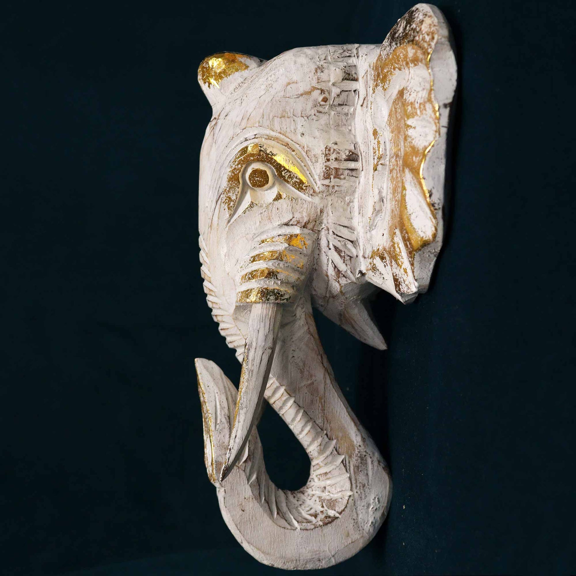 Large Elephant Head - Gold & Whitewash - Image large-elephant-head--gold--whitewash-vintep-03