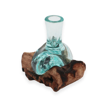 Molton Glass Small Flower Vase on Wood - Image molton-glass-small-flower-vase-on-wood-mgw-28