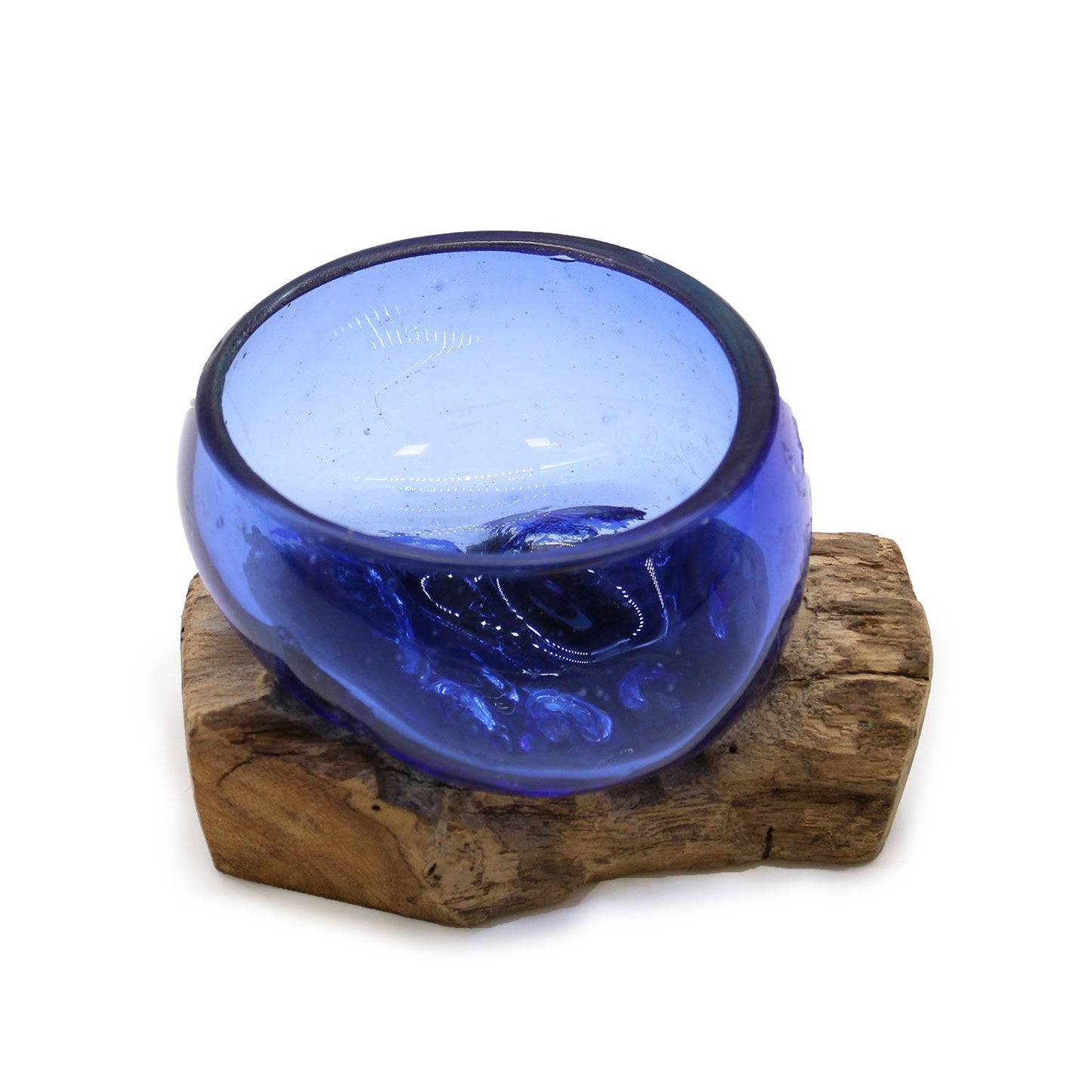 Molton Glass Mini Blue Bowl on Wood - Image molton-glass-mini-blue-bowl-on-wood-mgw-34