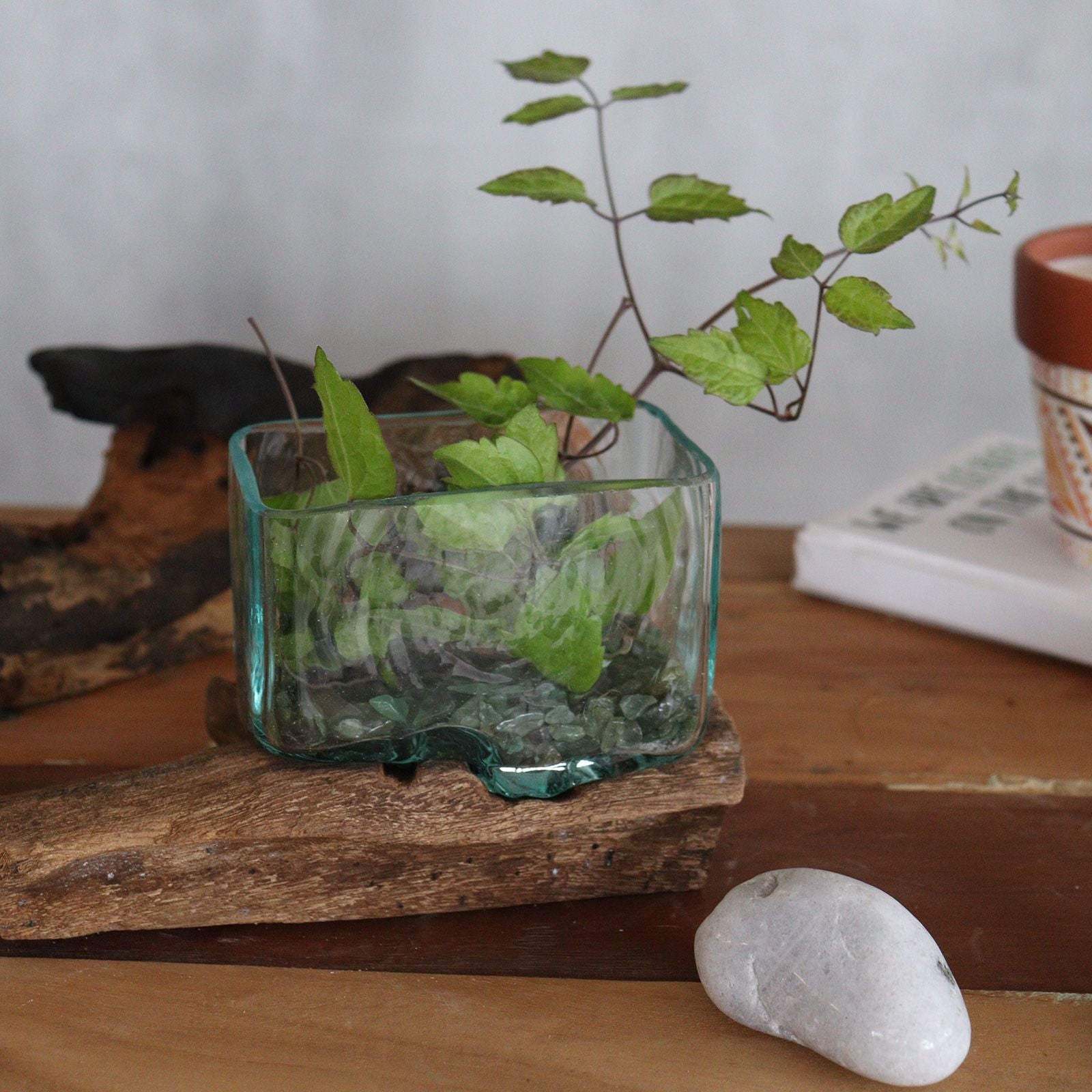 Molten Glass Tank on Wood with Stand - Medium Bowl - Image molten-glass-tank-on-wood-with-stand--medium-bowl-mgw-21