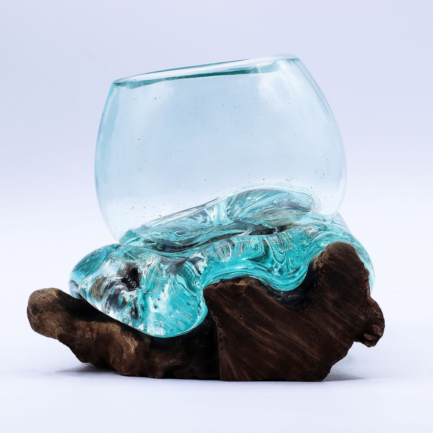 Molten Glass Mini Goldfish Bowl on Wood 20cm - Image molten-glass-mini-goldfish-bowl-on-wood-20cm-mgw-42