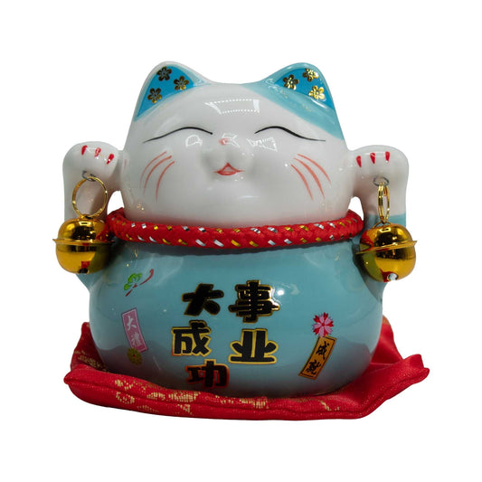 Ceramic Money Cat Bank - Blue on Cushion - Image ceramic-money-cat-bank--blue-on-cushion-mcat-14