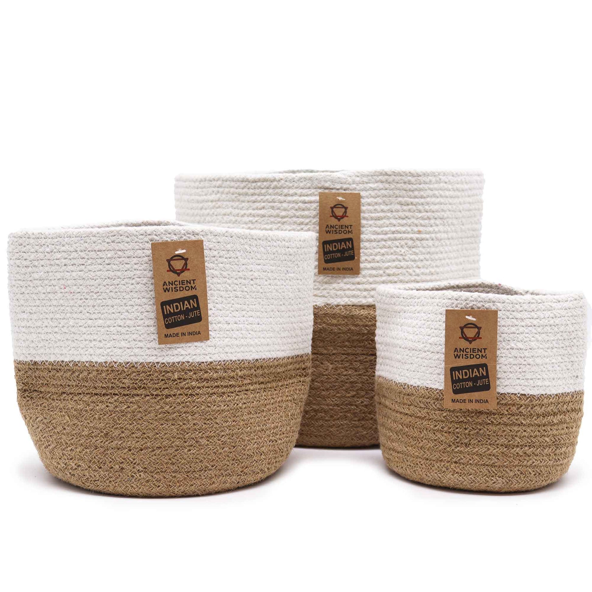 Set of 3 Cotton Rope Storage Baskets - White - Image set-of-3-cotton-rope-storage-baskets--white-crbask-03a