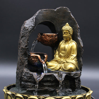 Tabletop Water Feature - 30cm - Golden Meditating Buddha - Image tabletop-water-feature--30cm--golden-meditating-buddha-waterf-01