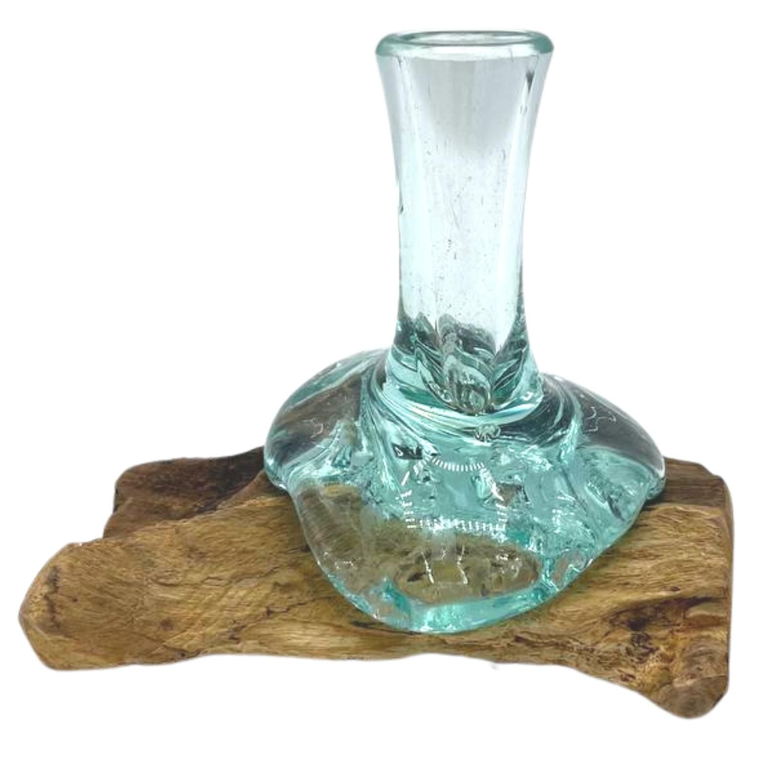 Molton Glass Small Flower Vase on Wood - Image molton-glass-small-flower-vase-on-wood-mgw-28