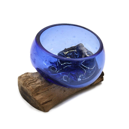 Molton Glass Mini Blue Bowl on Wood - Image molton-glass-mini-blue-bowl-on-wood-mgw-34