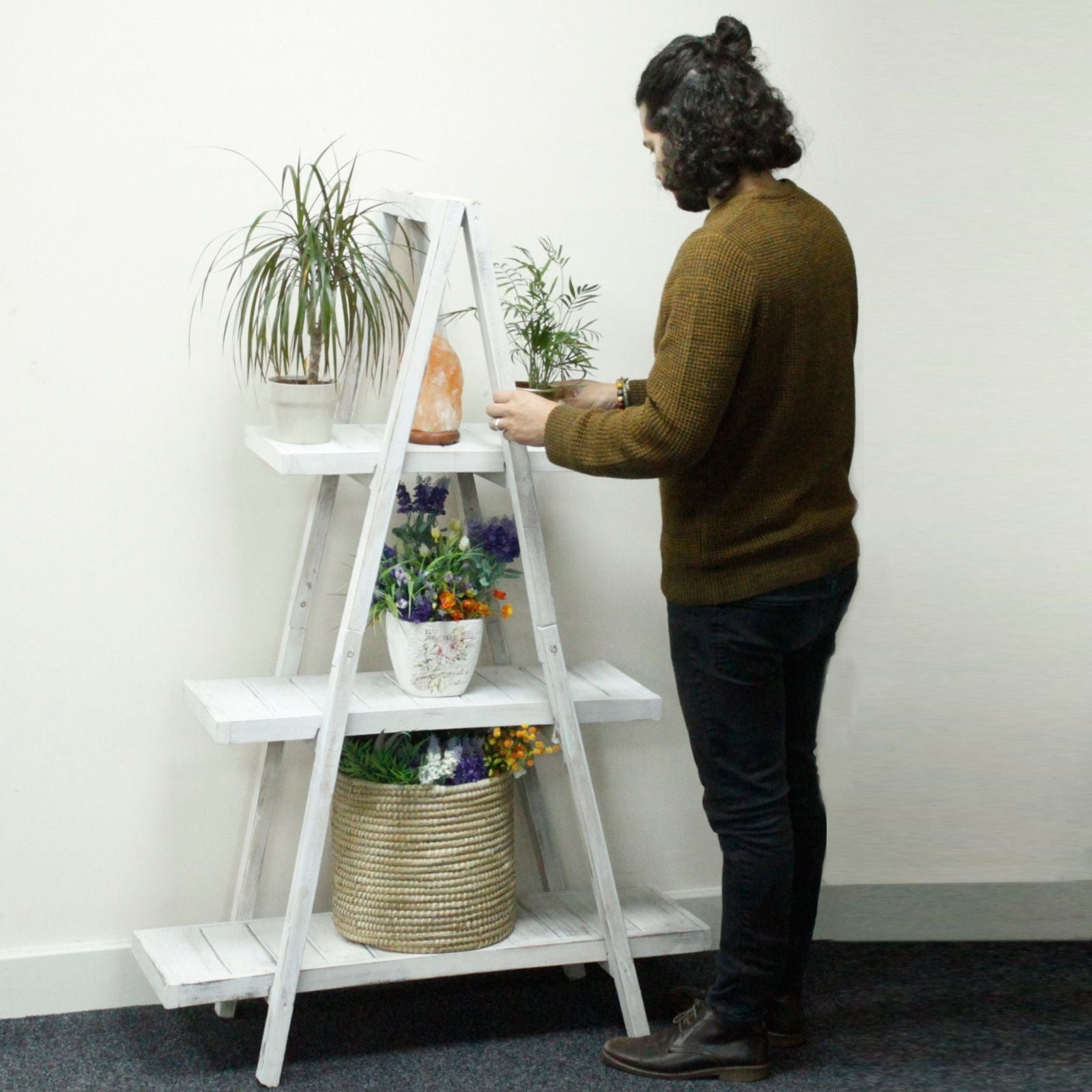 Folding Wooden A-Frame Shelf – Whitewash - Image folding-wooden-aframe-shelf--whitewash-rds-150