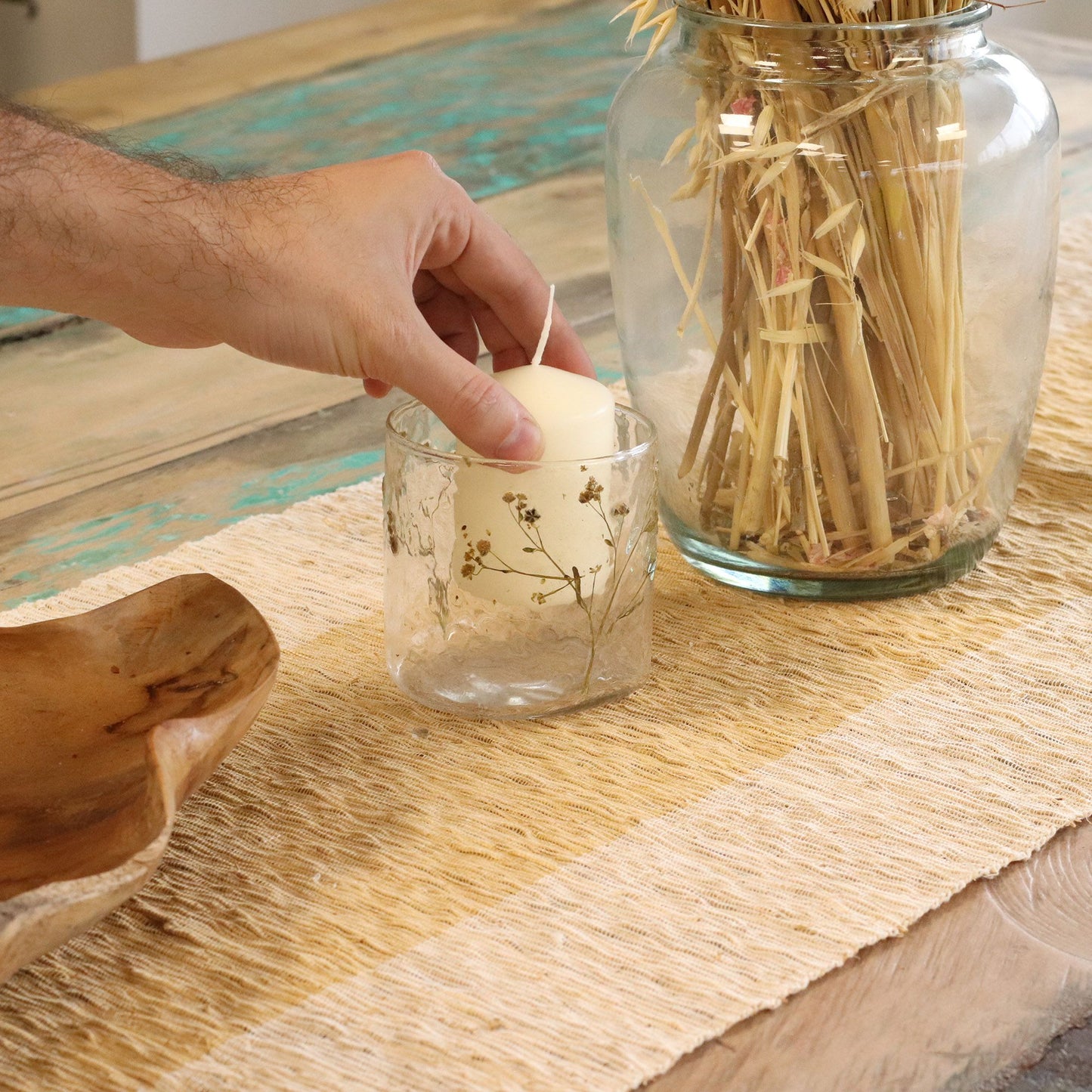 Natural Floral Glass - Straight Candle Holder - Margarita  - (8x8cm) - Image natural-floral-glass--straight-candle-holder--margarita---8x8cm-nfg-01