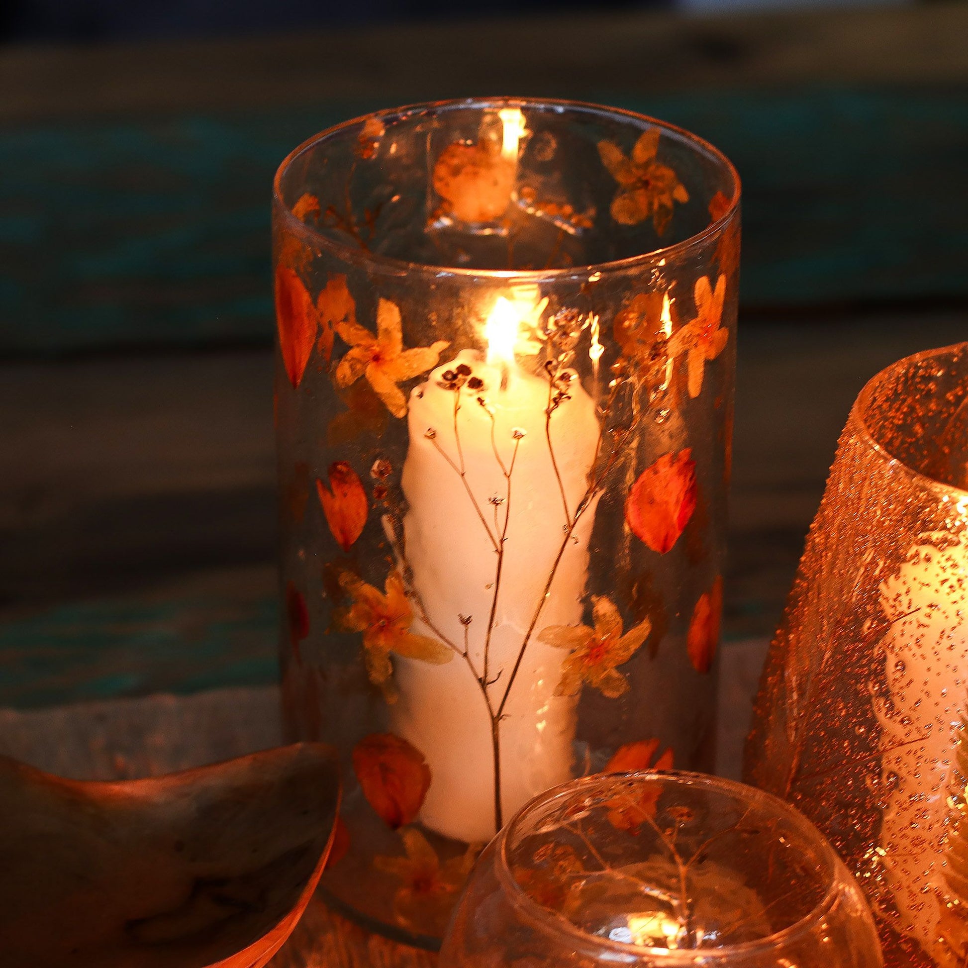 Natural Floral Glass - Tall Vase Candle Holder - Rose - (19x11cm) - Image natural-floral-glass--tall-vase-candle-holder--rose--19x11cm-nfg-09