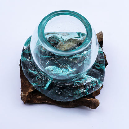 Molten Glass Mini Goldfish Bowl on Wood 20cm - Image molten-glass-mini-goldfish-bowl-on-wood-20cm-mgw-42