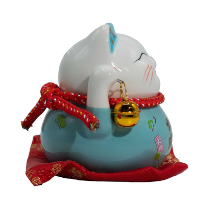 Ceramic Money Cat Bank - Blue on Cushion - Image ceramic-money-cat-bank--blue-on-cushion-mcat-14