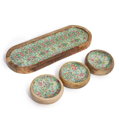 Mango Wood Tray with 3 Bowls - Mediterranean Tile pattern - Image mango-wood-tray-with-3-bowls--mediterranean-tile-pattern-wtray-01