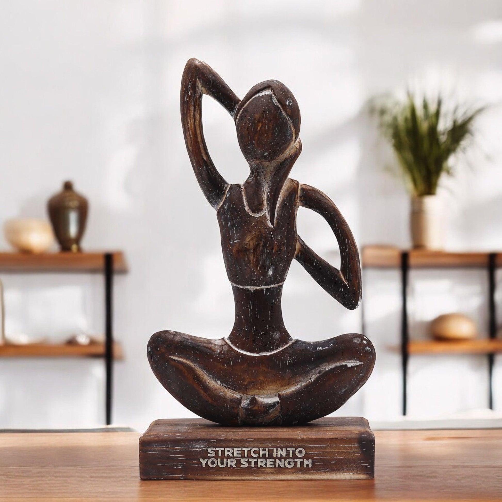 Wooden Yoga Lady - Antique - Cow Face Pose - "Stretch into Your Strength" - Image wooden-yoga-lady--antique--cow-face-pose--stretch-into-your-strength-wyl-02