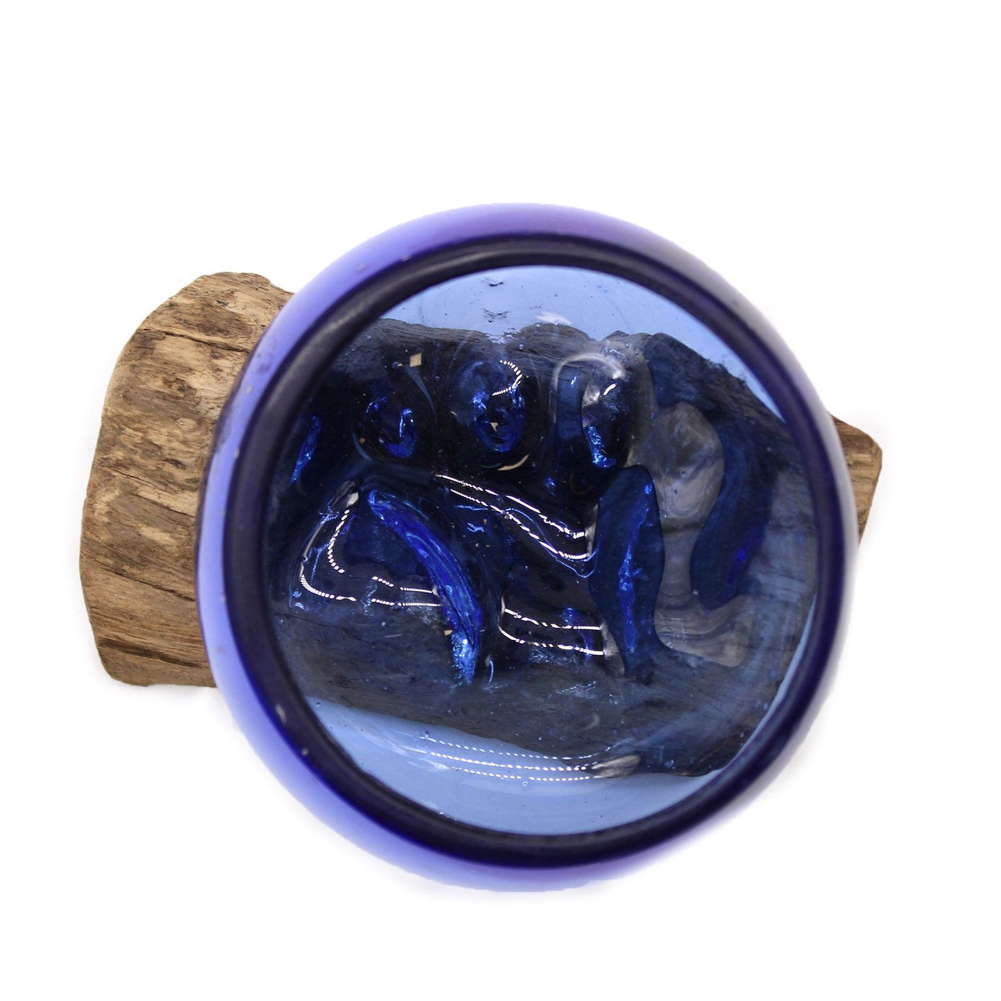Molton Glass Mini Blue Bowl on Wood - Image molton-glass-mini-blue-bowl-on-wood-mgw-34