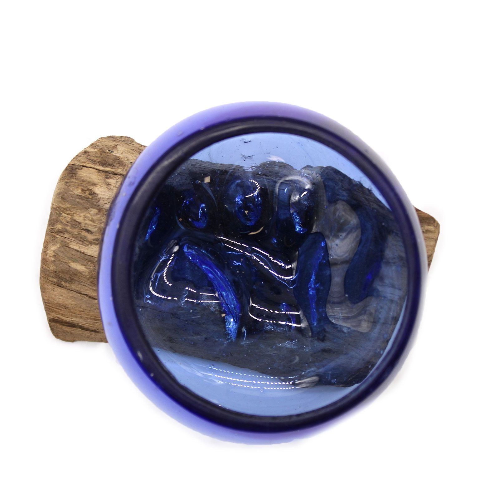 Molton Glass Mini Blue Bowl on Wood - Image molton-glass-mini-blue-bowl-on-wood-mgw-34