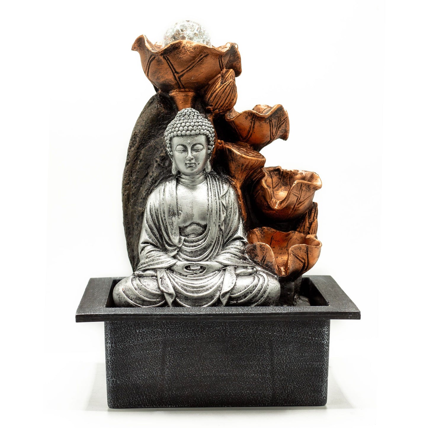 Tabletop Water Feature - 35cm - Silver Buddha Cascade & Crystal Ball - Image tabletop-water-feature--35cm--silver-buddha-cascade--crystal-ball-waterf-17
